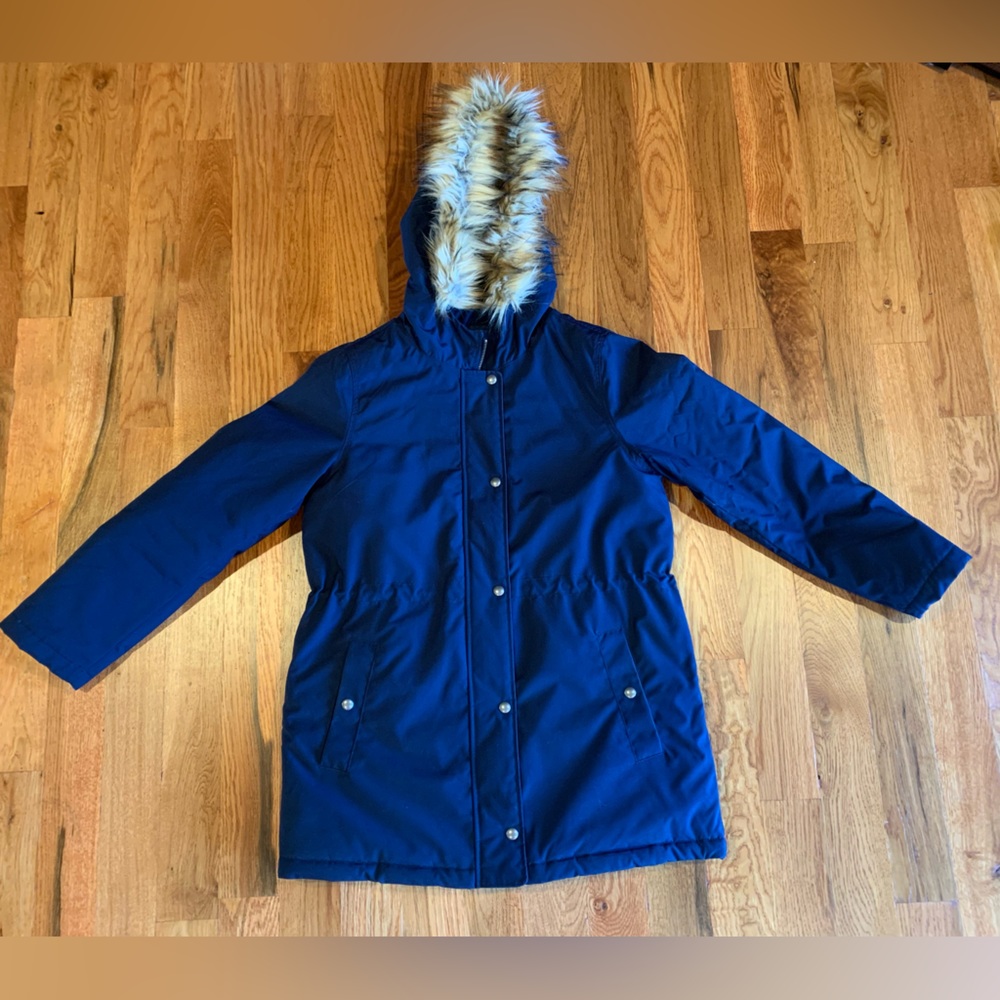 J.CREW Women's Faux Fur Trim Winter Parka Size M Navy Blue